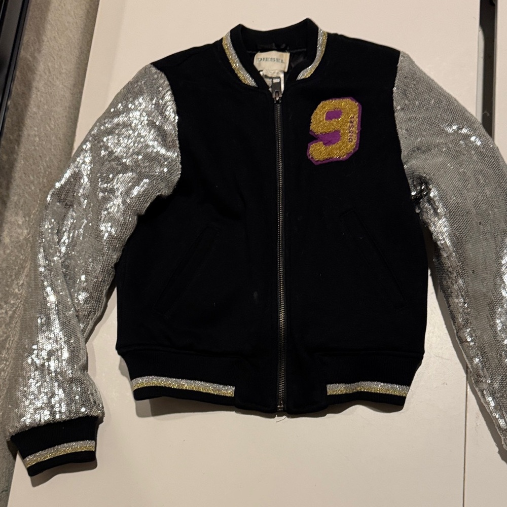Diesel Kids Jacket with Black and Silver Sequin Sleeves